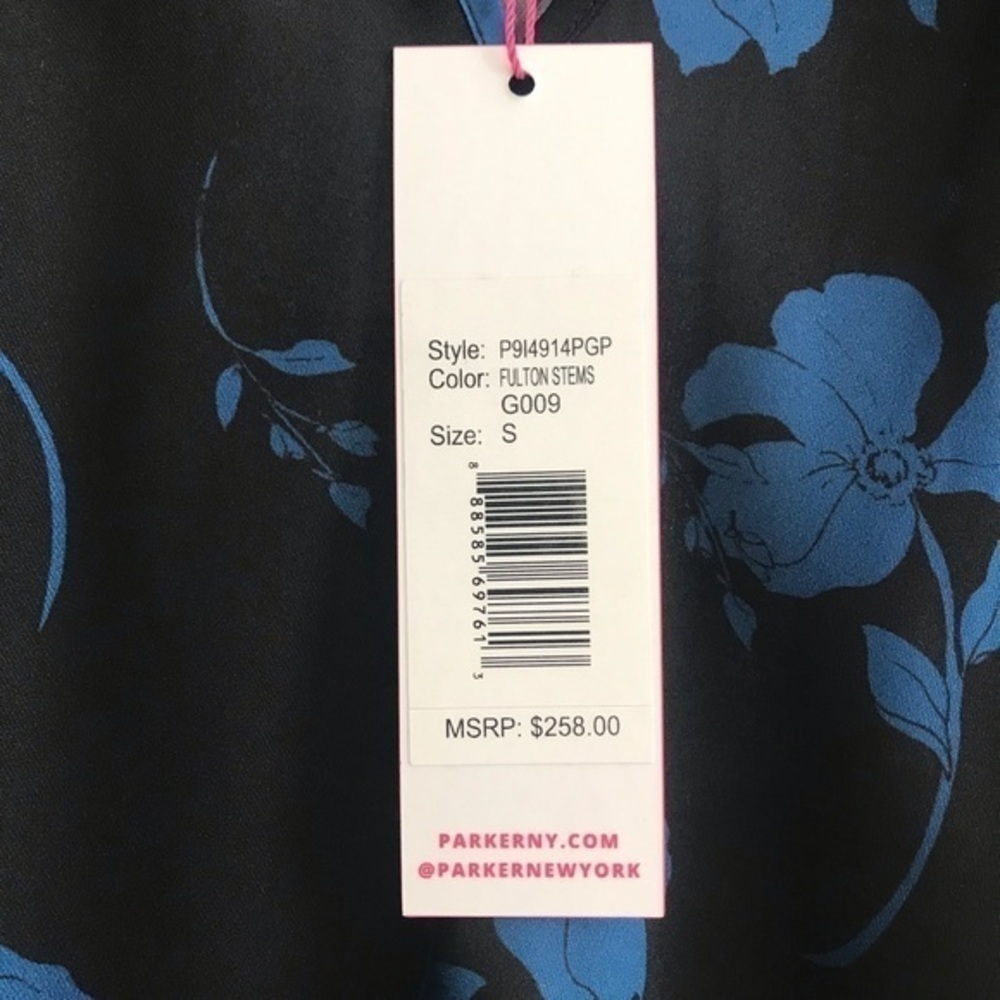 Parker Black Blue Floral Print Ruffle Long Sleeve Blouse Small - Picture 10 of 14